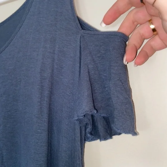 Free People Bittersweet Cold Shoulder Blue Top Size: Small - Picture 7 of 9